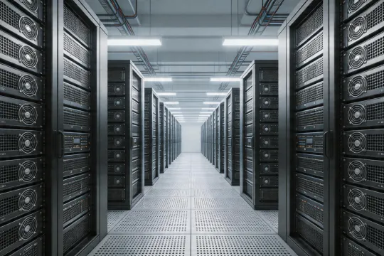 Data center server room with cooling fans